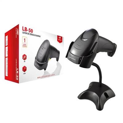 LEITOR DE CODIGO DE BARRAS USB LASER COM SUPORTE LB-50BK PRETOC3TECH